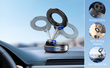 360° Magnetic Car Mobile Holder for Dashboard Vacuum Suction Phone Holder Mount Hand Free Magnetic Cell Phone Stand with Strong Grip Shockproof Suction Cup for Car Gym Office Table - Black