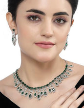 Rhodium-Plated American Diamond Necklace & Earrings Set | Elegant Jewellery for Women